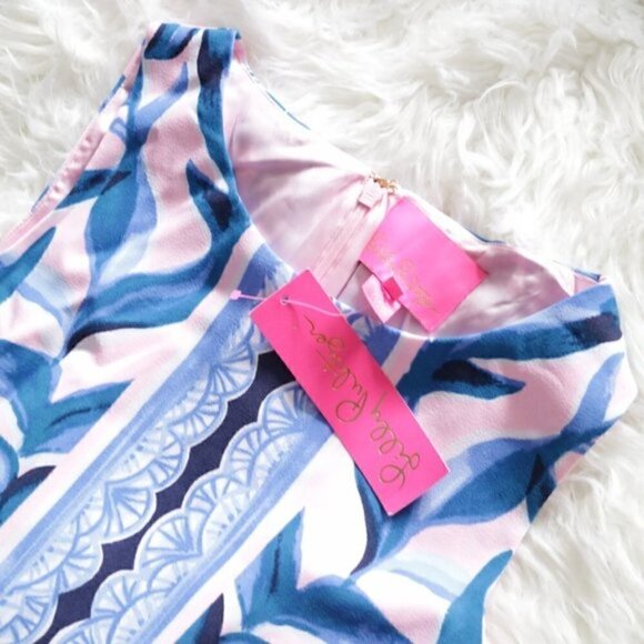 NWT Lilly Pulitzer Donna Engineered Romper Blue Pink Tropics Tint Print Size 2 - Picture 6 of 11